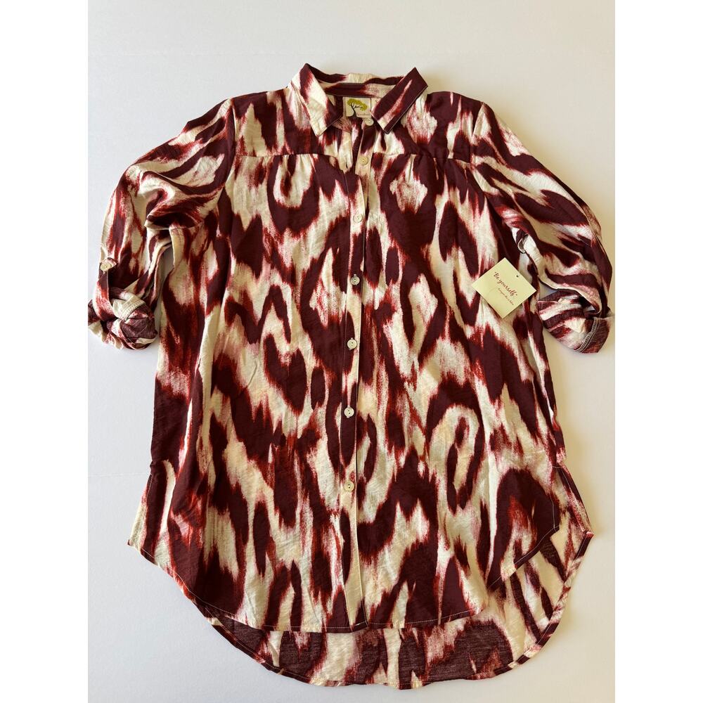nwt Fig and Flower Abstract Retro Bohemian Style Shirt Size Small
